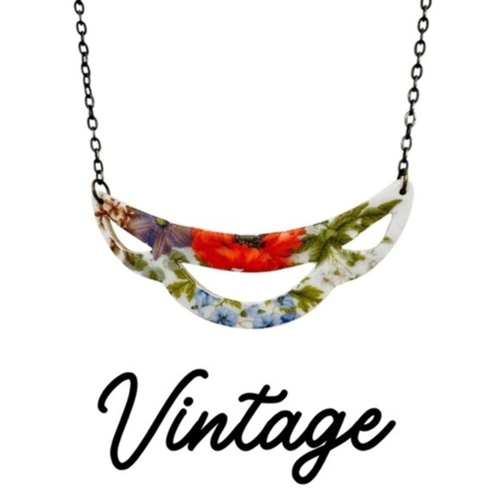 Porcelain Floral Necklace with Orange Blue Accents Vintage 3/$25